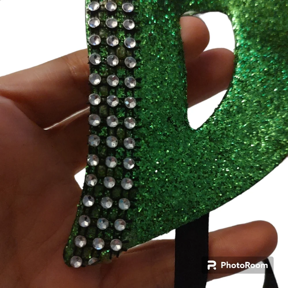 Emerald Green Masquerade Mask Rhinestone and Feather Peacock Style Venetian Gala